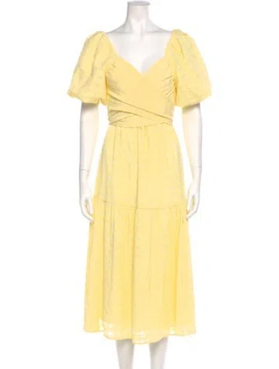 Pre-owned Astr V-neck Midi Length Dress In Yellow