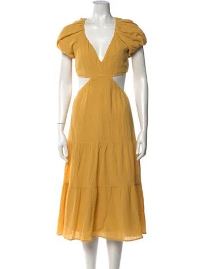 Pre-owned Astr V-neck Midi Length Dress In Yellow