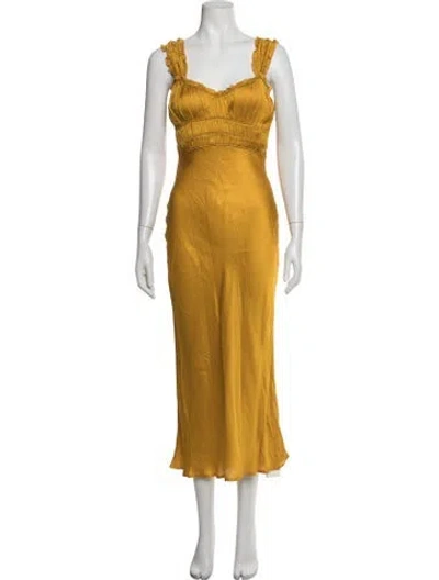 Pre-owned Astr V-neck Midi Length Dress In Yellow