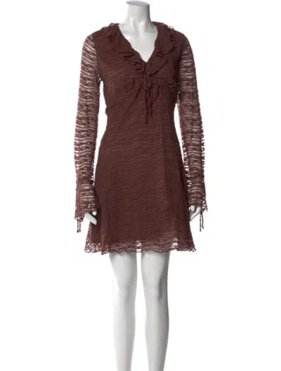 Pre-owned Astr V-neck Mini Dress In Brown