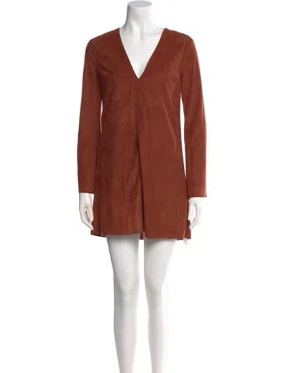 Pre-owned Astr V-neck Mini Dress In Brown