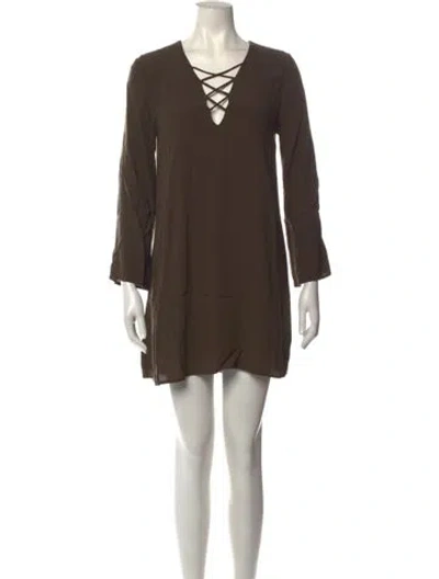 Pre-owned Astr V-neck Mini Dress In Brown