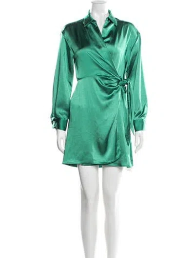 Pre-owned Astr V-neck Mini Dress In Green