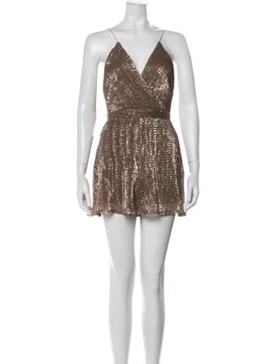Pre-owned Astr V-neck Romper In Brown