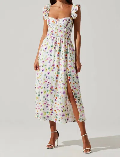 Astr Wedelia Midi Dress In Cream Purple Floral In Multi