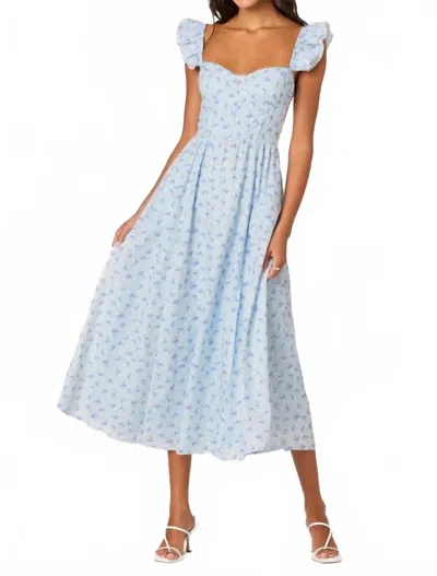 Astr Wedelia Ruffle Strap Eyelet Corset Midi Dress In Blue Floral