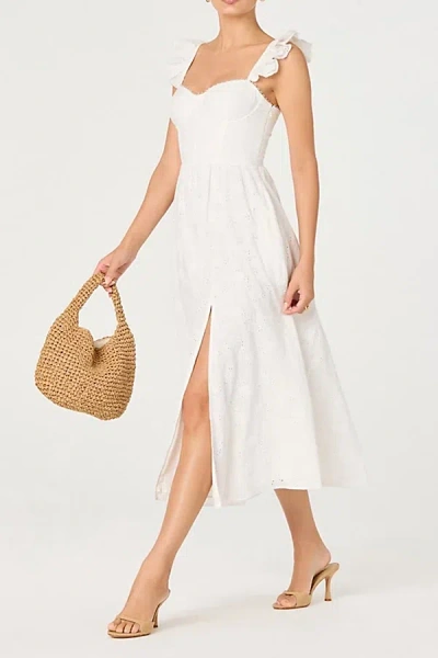 Astr Wedelia Ruffle Strap Eyelet Corset Midi Dress In White, Women's At Urban Outfitters