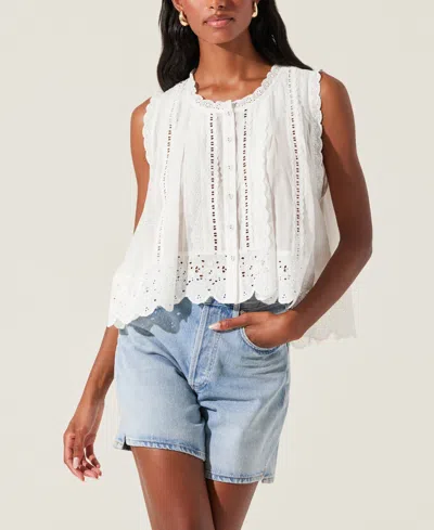 Astr Women's Alisa Eyelet Cotton Sleeveless Top In White
