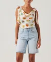 Astr Allexina Satin Tie Shoulder Top In Ivory Fruit Cocktail In White
