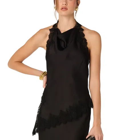 Astr Womens Halter Lace Trim Tank Satin Lace Midi Skirt In Black