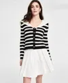 Astr The Label Analissa Stripe Collar Cardigan In Stripe Cream Black