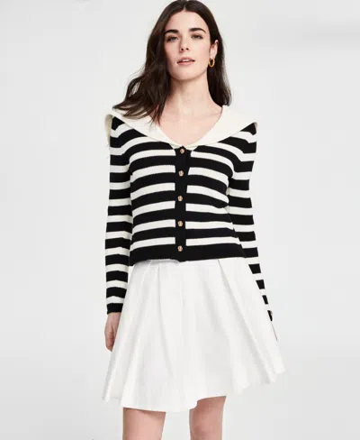 Astr Women's Analissa Cotton Sailor-collar Cardigan In Stripe Cream Black