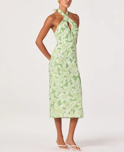 Astr The Label Anita Floral Halter Neck Midi Dress In Green