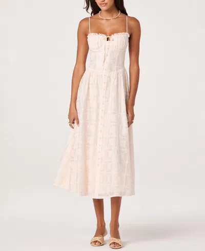 Astr Women's Aubrey Sweetheart Neck Embroidered Eyelet Midi Dress In Pink