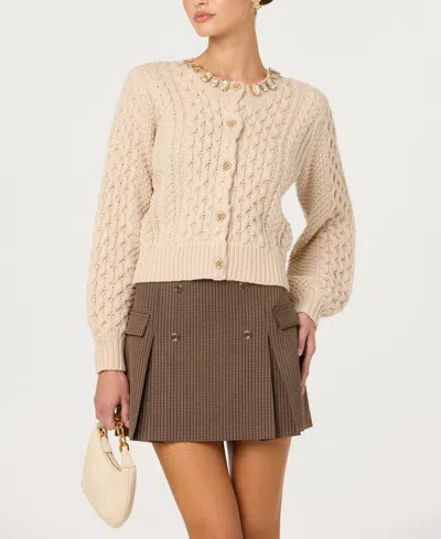Astr Women's Cathryn Crewneck Cardigan Sweater In Neutral