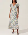 Astr The Label Celestine Floral Flutter Sleeve Maxi Dress In Blue Yellow Ditsy