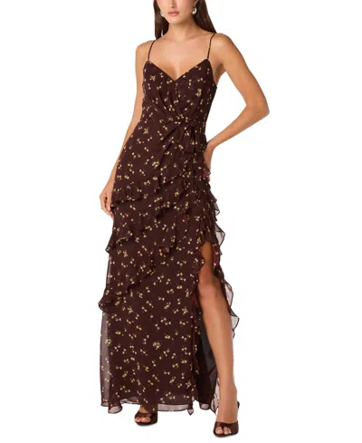 Astr Women's Chiffon Ruffle V-neck Maxi Dress In Brown