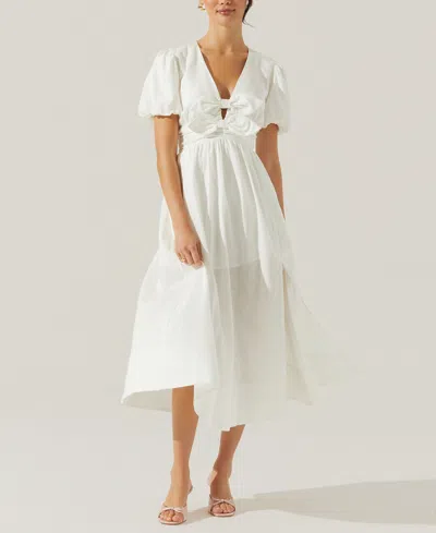 Astr Women's Citrine Puff-sleeve Linen & Cotton Midi Dress In White