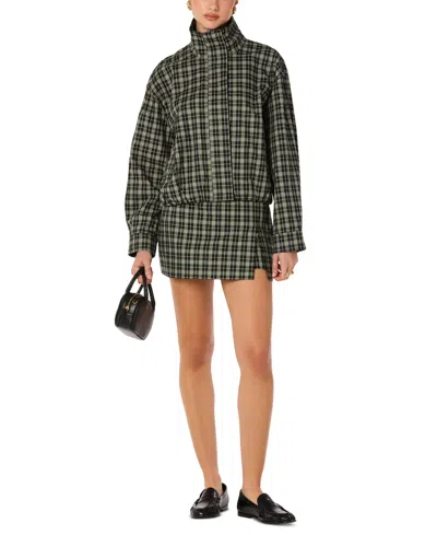 Astr Women's Cooper Plaid Funnel-collar Bomber Jacket In Black Green Pliad