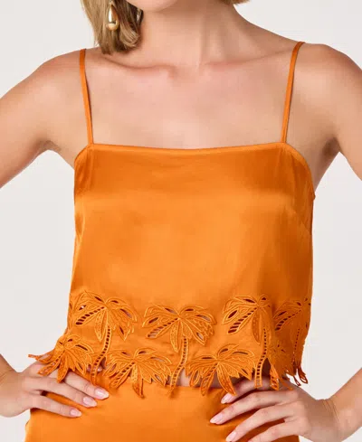Astr Women's Dawn Straight Neck Embroidery Detailing Tank Top In Orange
