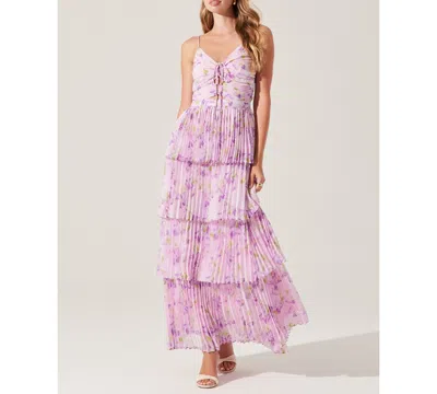 Astr The Label Daytona Floral Pleated Tiered Dress In Lilac Floral