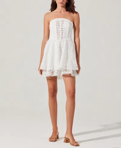 ASTR WOMEN'S DEASIA STRAPLESS EYELET DRESS