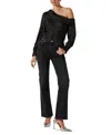 Astr Ellen Satin Rhinestone One Shoulder Top In Black In Black Stud
