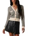 Astr Ellory Cream And Black Striped Button-front Cardigan Sweater In Black Cream