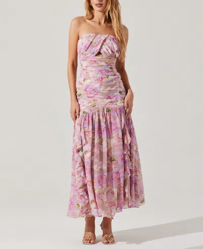 ASTR WOMEN'S ESTEFANY FLORAL-PRINT STRAPLESS MAXI DRESS