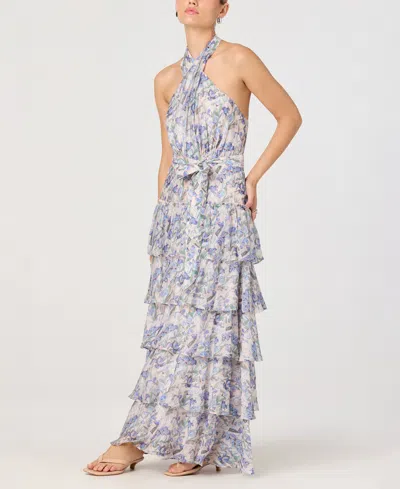 Astr Women's Floral Halter Neck A-line Dress In Blue