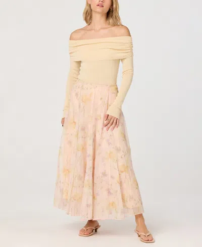 Astr Women's Floral Side-zipper Pleated Maxi Skirt In Yellow