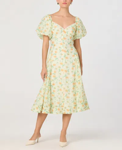 Astr Women's Floral Sweetheart Neck Puff-sleeve Dress In Green
