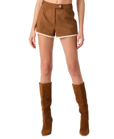 Astr Women's High-rise Faux Suede Lace-trim Shorts In Brown