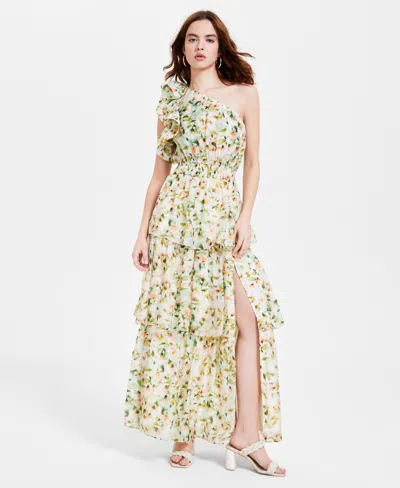 Astr Women's Imelda Asymmetric-neck Maxi Dress In Green Floral
