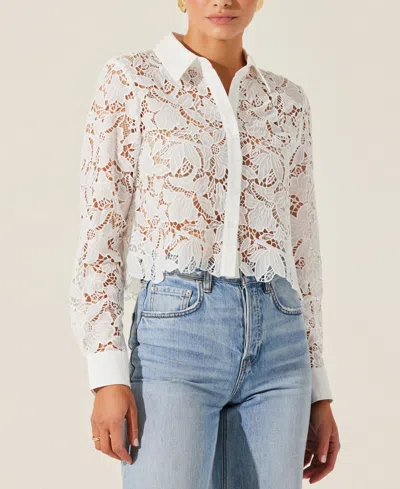 Astr Women's Isabis Lace Button-front Cropped Top In White