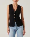 Astr The Label Jayce Textured Cotton Button-up Sweater Vest In Black