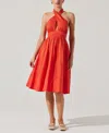 Astr The Label Kalia Halter Neck Linen & Cotton Dress In Orange