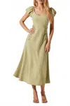 Astr Leocadia Embroidered Puff Sleeve Dress In Matcha In Green