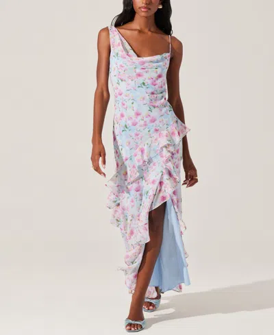 Astr Women's Levina Asymmetric Maxi Dress In Blue Floral
