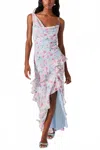 Astr Levina Asymmetric Floral Ruffle Dress In Blue Floral In Multi