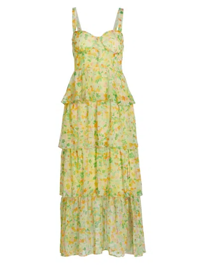 Astr Women's Midsummer Tiered Floral Maxi Dress In Yellow Green Multi