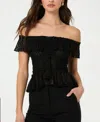 Astr The Label Off The Shoulder Lace Peplum Top In Black