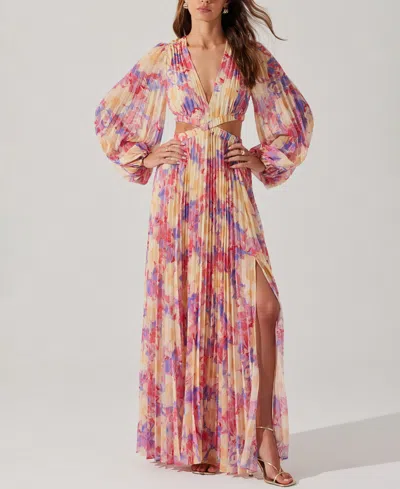 Astr Women's Revery Pleated Maxi Dress In Yellow Pink Floral
