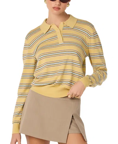 Astr Women's Ribbed Polo Collared Sweater In Yellow Stripe