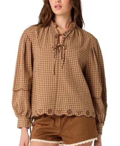 Astr Women's Ruffled Collar Tie-neck Top In Brown