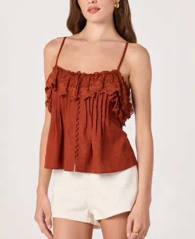 Astr Women's Ruffled Lace Trim Straight Neck Tank Top