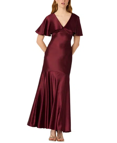 Astr Women's Satin V-neck Cape-sleeve Maxi Dress In Burgundy