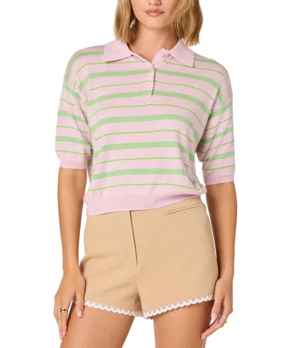 Astr Women's Short-sleeve Collared Sweater In Pink