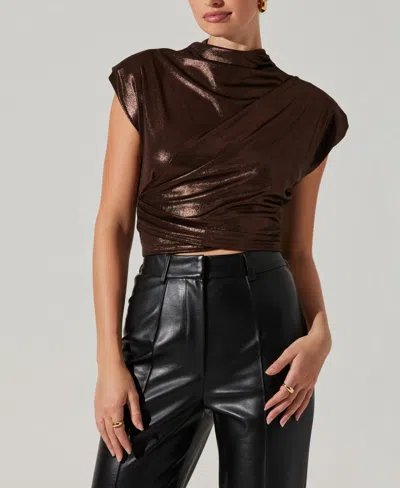 Astr The Label Solange Metallic Cap Sleeve Shirt In Brown
