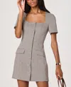 Astr The Label Houndstooth Short Sleeve Button-up Minidress In Gray
